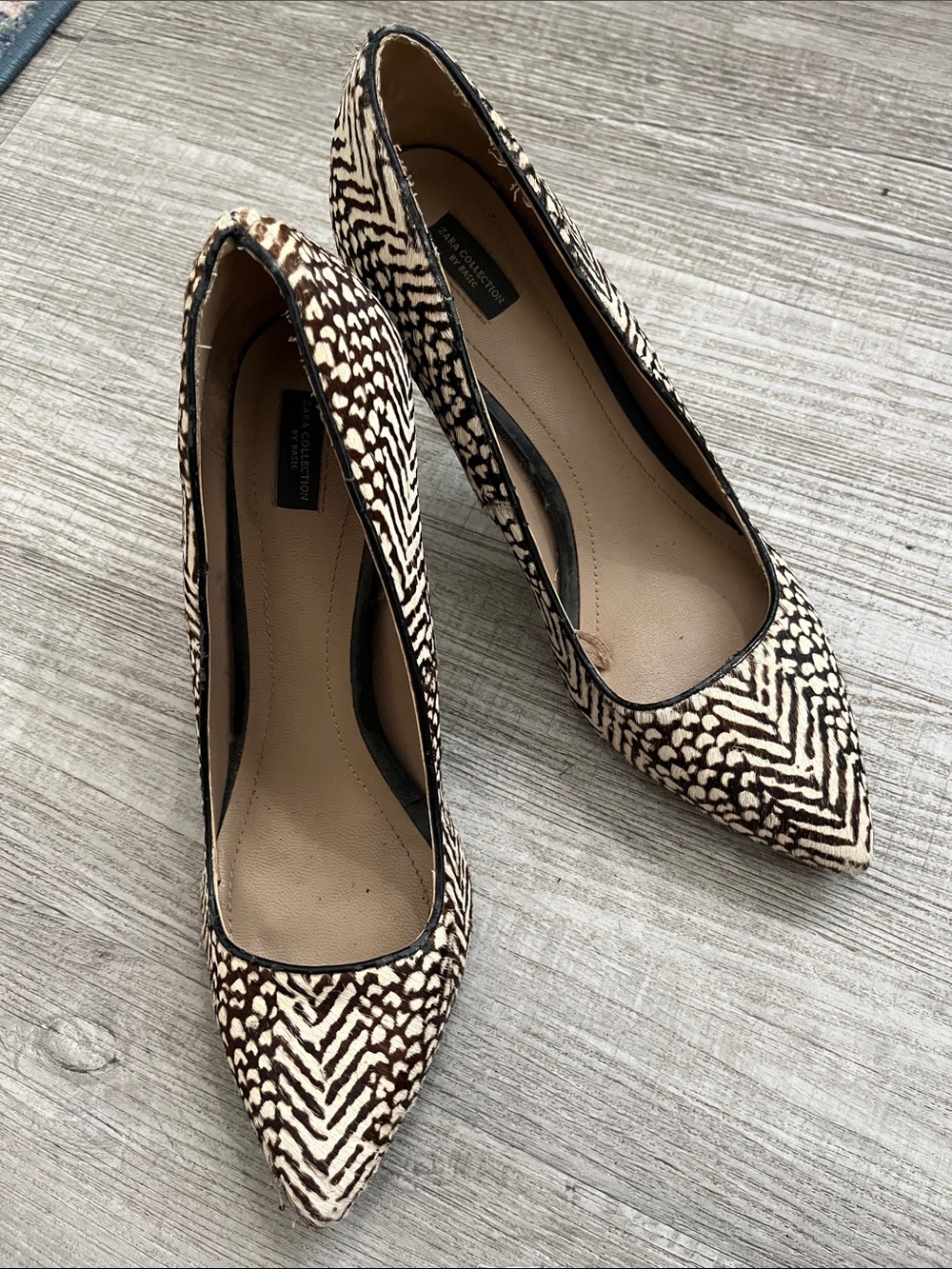 Zara Black and White Patterned Pointed Stiletto Pumps